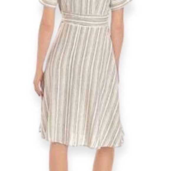 White and Tan Wrap Midi Dress with Cowl Neck and Flutter Sleeves size 10 - Picture 10 of 13